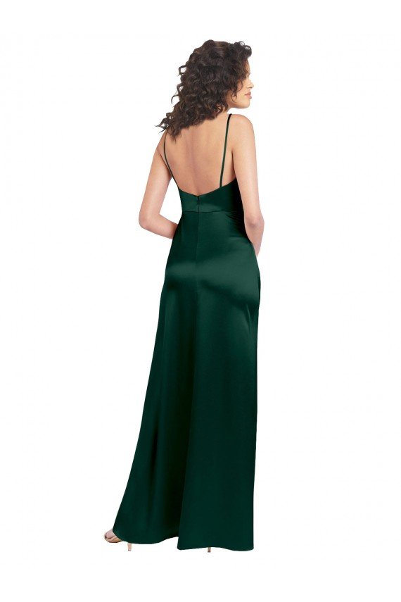 Outlet Long Slim Scoop Neck Formal Stretch Satin Bridesmaid Dress / Prom Dress with Open Back