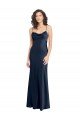 Outlet Cowl Neck Long Empire Waist Formal Stretch Satin Bridesmaid Dress with Open Back