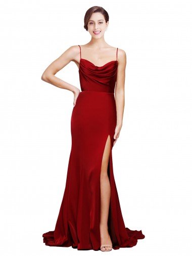 Outlet Cowl Front Neck Sweep Train Formal Stretch Satin Bridesmaid Dress / Prom Dress with High Side Split