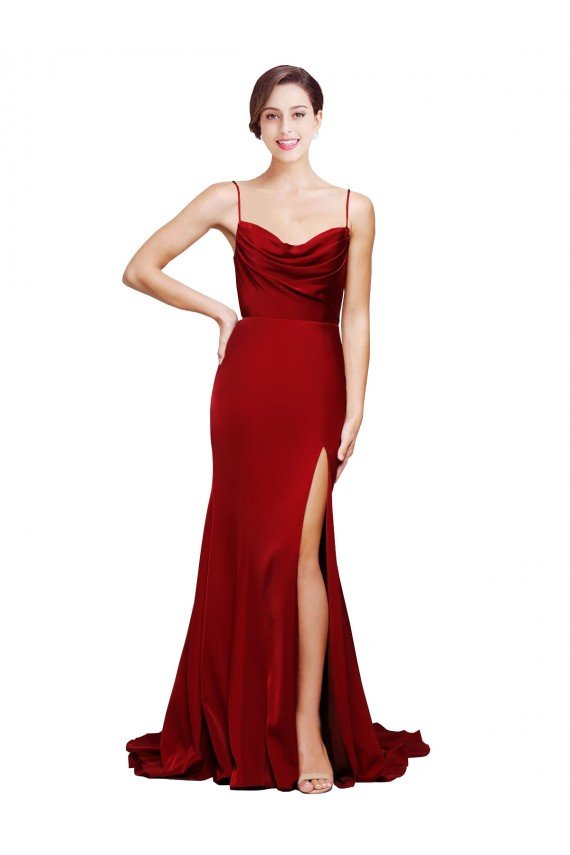 Outlet Cowl Front Neck Sweep Train Formal Stretch Satin Bridesmaid Dress / Prom Dress with High Side Split
