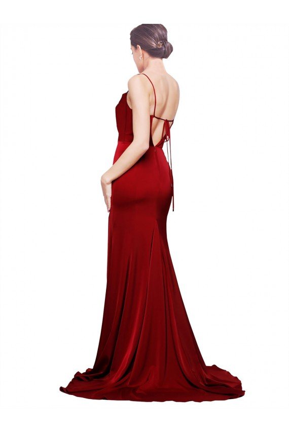 Outlet Cowl Front Neck Sweep Train Formal Stretch Satin Bridesmaid Dress / Prom Dress with High Side Split