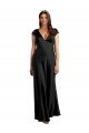Outlet Plunging V-Neck Cap Cleeves Long Formal Stretch Satin Bridesmaid Dress / Prom Dress with Keyhole Back
