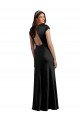Outlet Plunging V-Neck Cap Cleeves Long Formal Stretch Satin Bridesmaid Dress / Prom Dress with Keyhole Back