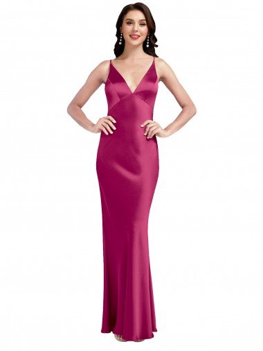 Outlet V-Neck Spaghetti Straps Slim Formal Stretch Satin Bridesmaid Dress / Prom Dress with Low Scoop Back