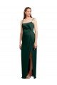 Outlet Sleek Straight Neckline Long Wrap Formal Stretch Satin Bridesmaid Dress / Prom Dress with Angled Pleats