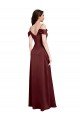 Outlet Draped Off the Shoulder Sleeves Slim A-Line Formal Stretch Satin Bridesmaid Dress / Prom Dress with Side Slit