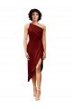 Outlet One Shoulder Cocktail Midi Length Short Formal Stretch Satin Wrap Style Bridesmaid Dress / Prom Dress