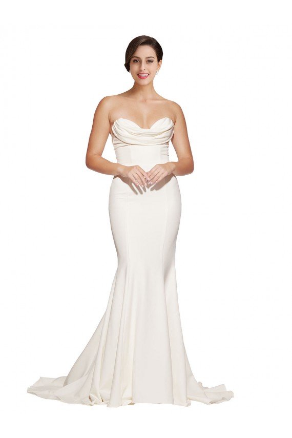 Outlet Strapless Cowl Neck Sweep Train Formal Stretch Satin Bridesmaid Dress / Prom Dress