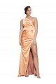 Outlet One Shoulder Ruched Formal Stretch Satin Bridesmaid Dress / Prom Dress with Thigh High Split