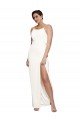 Outlet High Neck Formal Stretch Satin Bridesmaid Dress / Prom Dress with Low Back and Side Slit