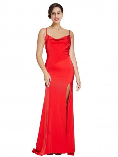 Outlet Low Back Cowl Neck Formal Stretch Satin Bridesmaid Dress / Prom Dress with High Side Slit