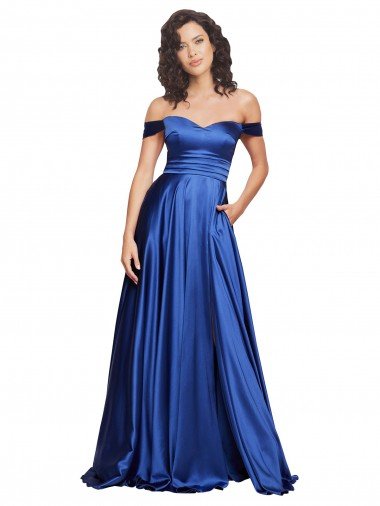 Outlet Ball Gown Off the Shoulder Sweetheart Formal Stretch Satin Bridesmaid Dress / Prom Dress