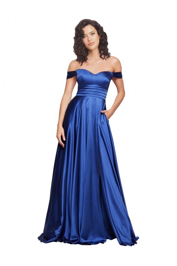 Outlet Ball Gown Off the Shoulder Sweetheart Formal Stretch Satin Bridesmaid Dress / Prom Dress