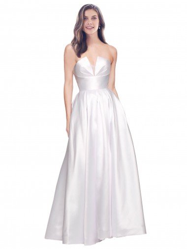 Outlet Full Length Strapless V-Cutout Formal Stretch Satin Bridesmaid Dress / Prom Dress