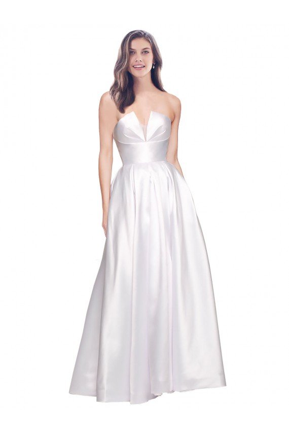 Outlet Full Length Strapless V-Cutout Formal Stretch Satin Bridesmaid Dress / Prom Dress