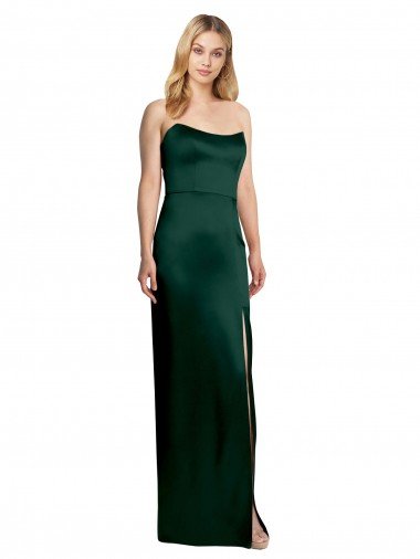 Outlet Scooped Strapless Neckline Stretech Satin Bridesmaid Dress / Prom Dress with Side Slit