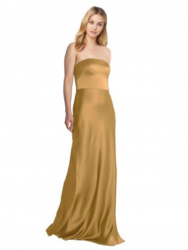 Outlet Sleek Strapless Long A-Line Formal Stretch Satin Bridesmaid Dress / Prom Dress