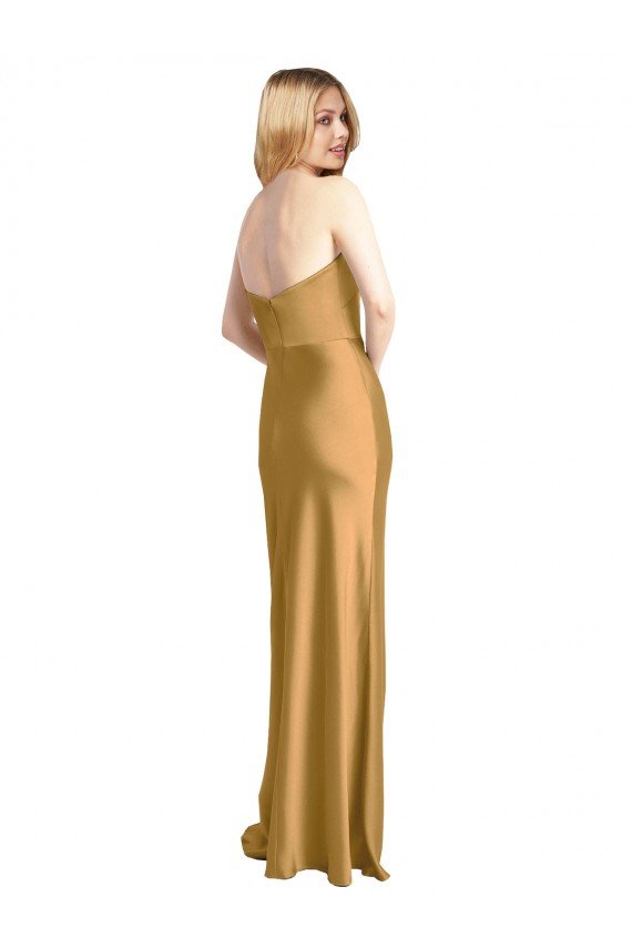 Outlet Sleek Strapless Long A-Line Formal Stretch Satin Bridesmaid Dress / Prom Dress