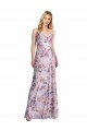 Outlet Draped Cowl Neck Long Printed Formal Stretch Satin Bridesmaid Dress