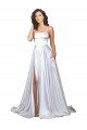 Outlet Simple A-Line Corset Style Pleated Long Stretch Satin Beach Wedding Dress with High Slit
