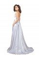 Outlet Simple A-Line Corset Style Pleated Long Stretch Satin Beach Wedding Dress with High Slit