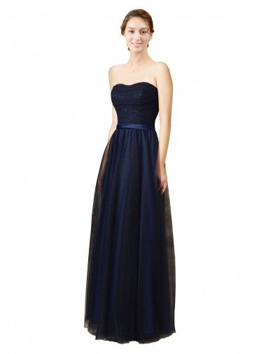 Outlet Elegant Lace and Tulle Long Strapless Bridesmaid Dress