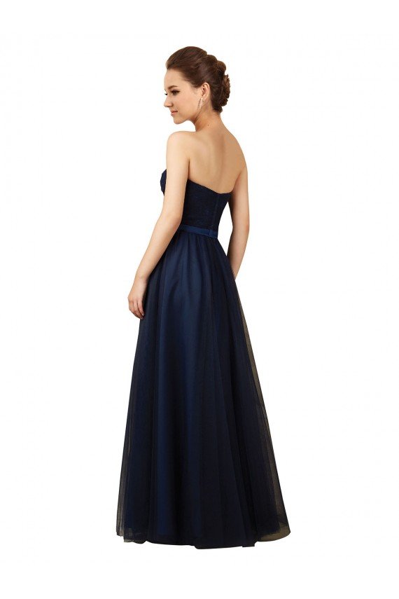 Outlet Elegant Lace and Tulle Long Strapless Bridesmaid Dress