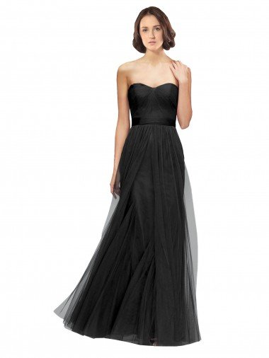 Outlet Long Tulle Bridesmaid Dress with Sweetheart Neckline and Belt