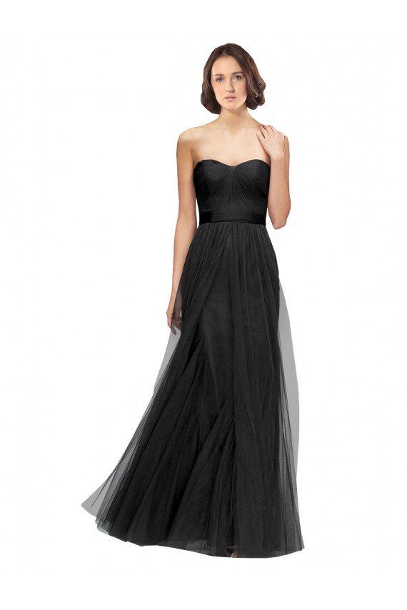 Outlet Long Tulle Bridesmaid Dress with Sweetheart Neckline and Belt
