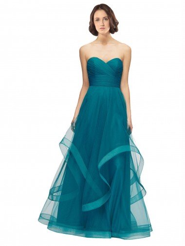 Outlet Sweetheart Tulle Bridesmaid Dress with Wide Waistband