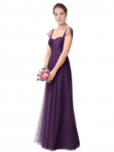 Outlet Full Length Long Tulle Bridesmaid Dress with Sweetheart Neckline