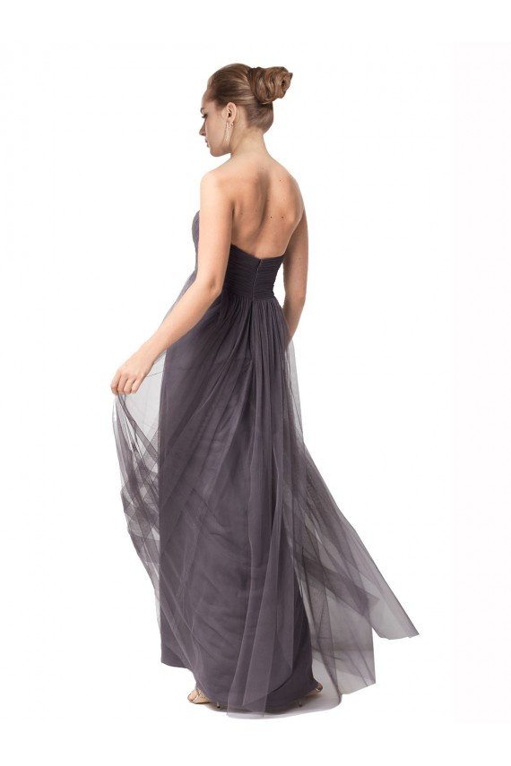 Outlet Long Sweetheart Tulle Bridesmaid Dress with Shirred Criss Cross Bodice