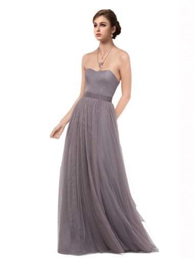 Outlet Strapless Tulle Bridesmaid Dress with Waistband