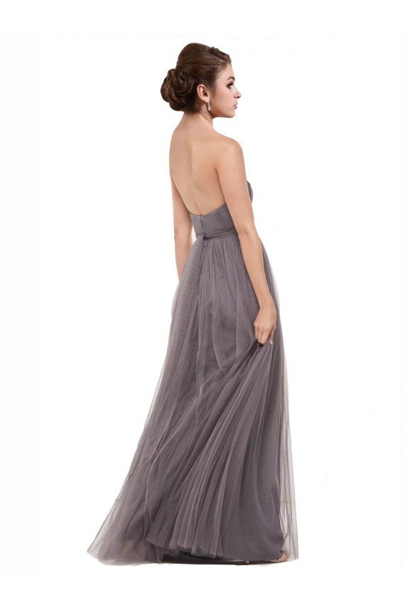 Outlet Strapless Tulle Bridesmaid Dress with Waistband