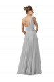 Outlet Floor Length Tulle Bridesmaid Dress with Shirred One Shoulder Bodice