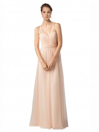 Outlet Sweetheart A-Line Tulle Bridesmaid Dress with Shirred Bodice