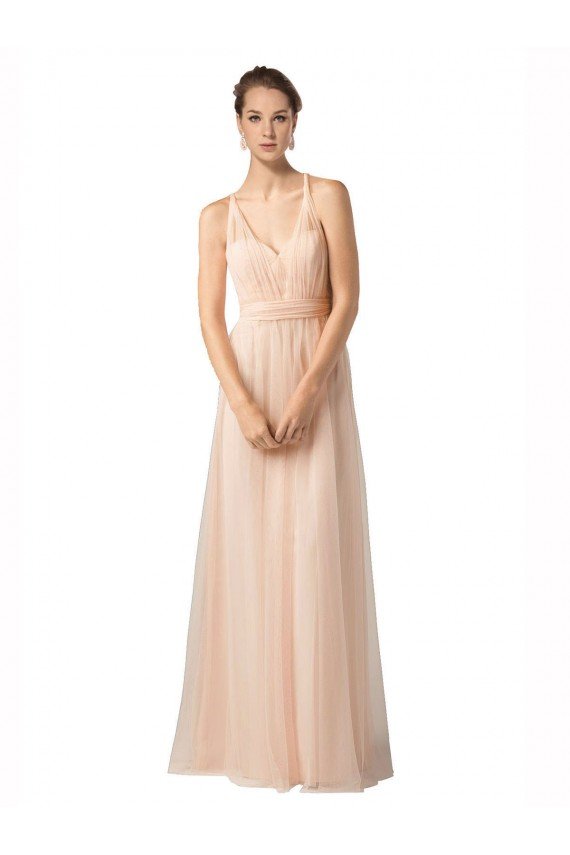 Outlet Sweetheart A-Line Tulle Bridesmaid Dress with Shirred Bodice