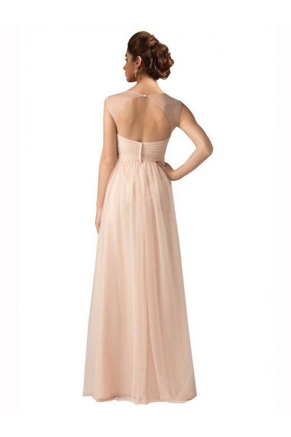 Outlet Illusion Sleeves Tulle Bridesmaid Dress with Shirred Bodice and Sweetheart Neckline