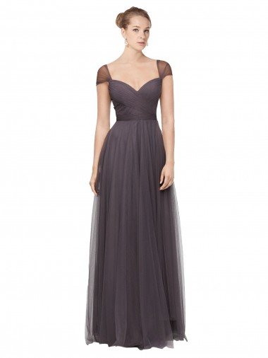 Outlet Sweetheart Neckline Long Tulle Bridesmaid Dress with Straps