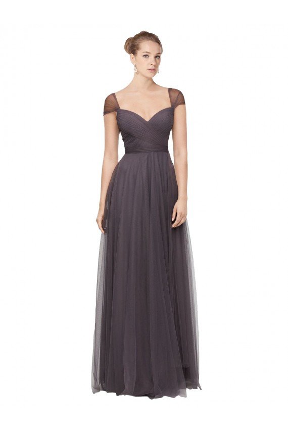 Outlet Sweetheart Neckline Long Tulle Bridesmaid Dress with Straps