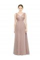 Outlet Full Length Draped Long V-Neck Tulle Bridesmaid Dress
