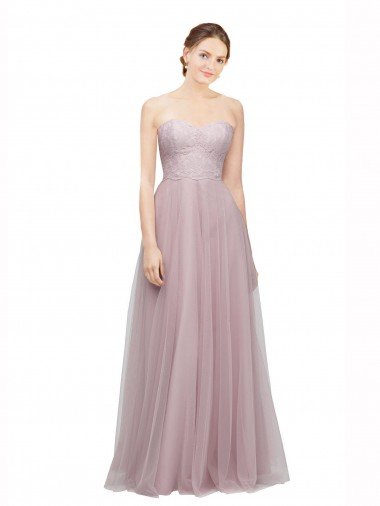 Outlet Sweetheart Neckline Long Tulle Bridesmaid Dress with Lace Bodice
