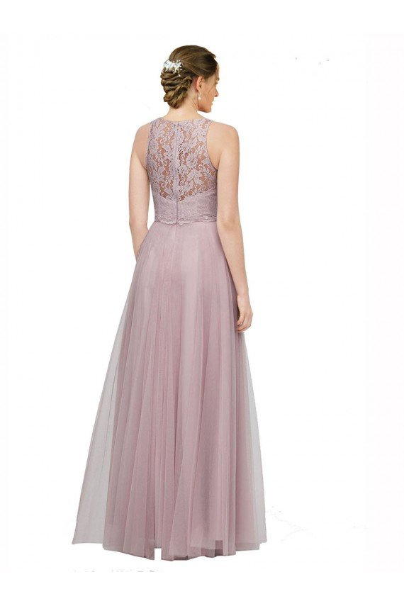 Outlet High Neck Long Tulle Bridesmaid Dress with Lace Bodice