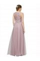 Outlet High Neck Long Tulle Bridesmaid Dress with Lace Bodice