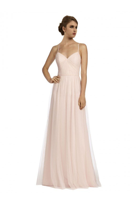 Outlet Long Draped Back A-Line Tulle Bridesmaid Dress with Pleated Bodice