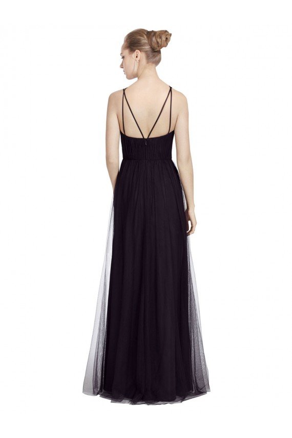 Outlet High Neck Long A-Line Tulle Bridesmaid Dress