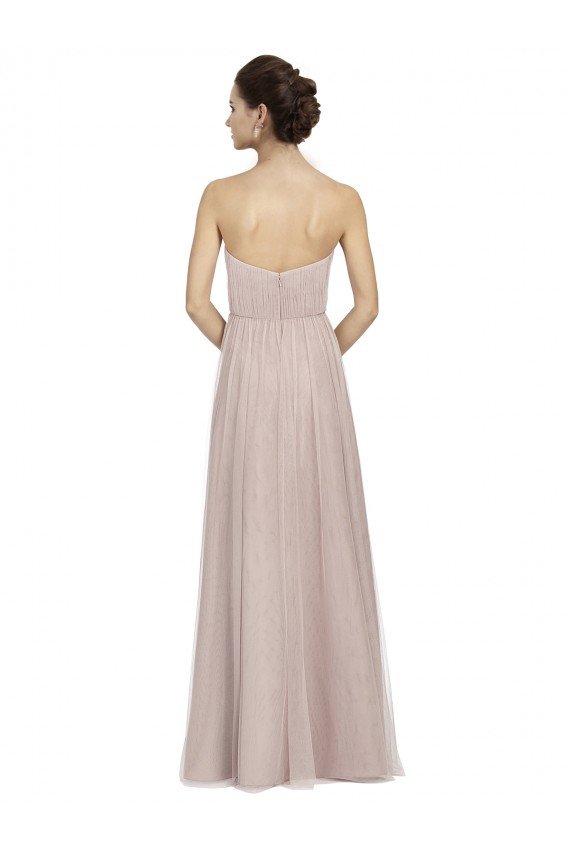 Outlet Long Strapless Tulle Bridesmaid Dress with Pleated Bodice