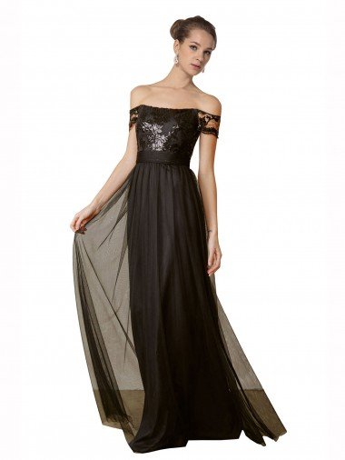 Outlet Off The Shoulder Sequined Lace Tulle Bridesmaid Dress