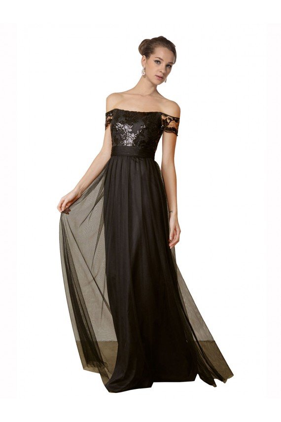 Outlet Off The Shoulder Sequined Lace Tulle Bridesmaid Dress