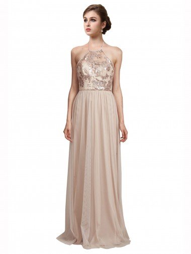 Outlet Sweetheart Tulle Bridesmaid Dress with High Neck Illusion Bodice